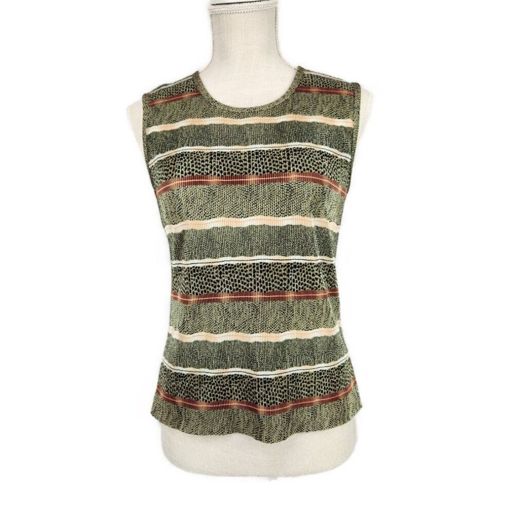 Vintage 90s Stretch Pleat Top Grunge Whimsy Goth Green Neutral Stripe Tank Med